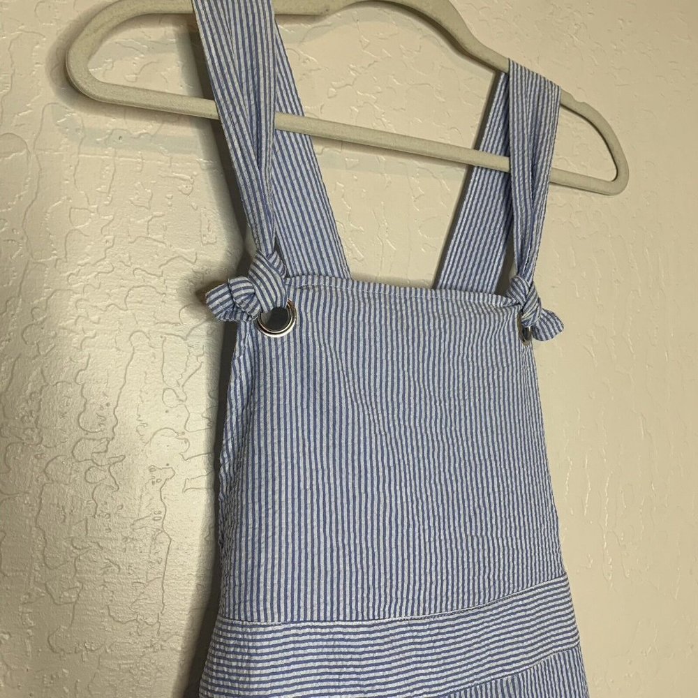 Blue and White Wide Leg Jumpsuit with Square Neckline - Picture 2 of 10